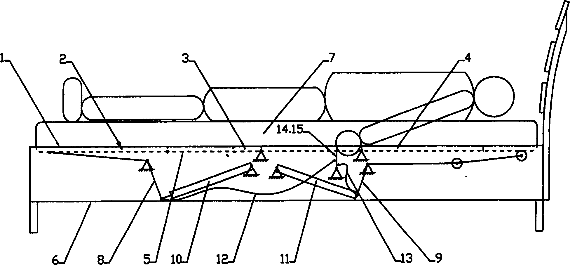 Bed with device for regulating inclined elevation angle