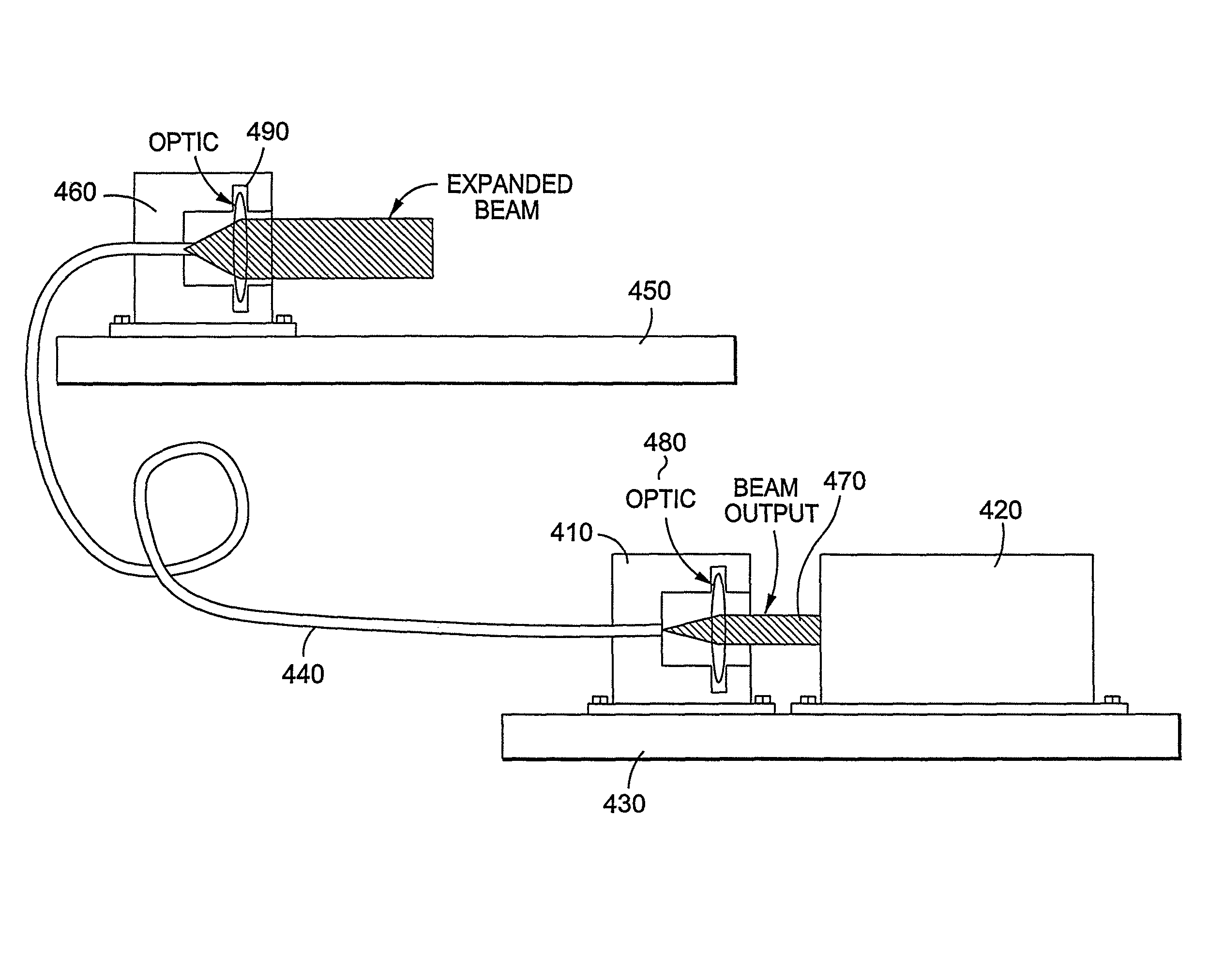 Weapon system and method for beam containment and beamwalk maintenance utilizing optical fibers