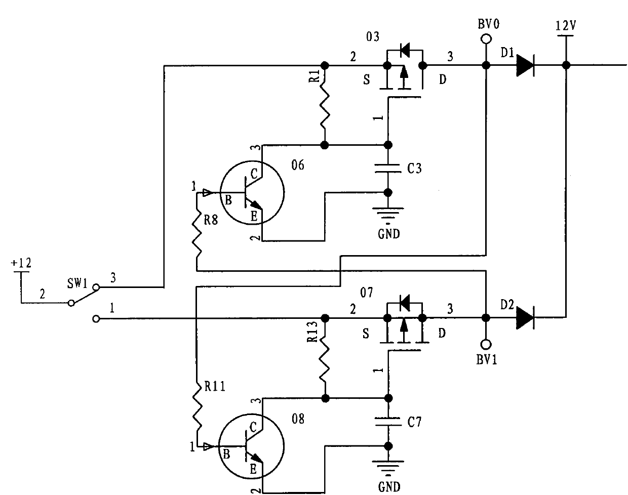 Reed power-on switchover time-delay shutdown circuit