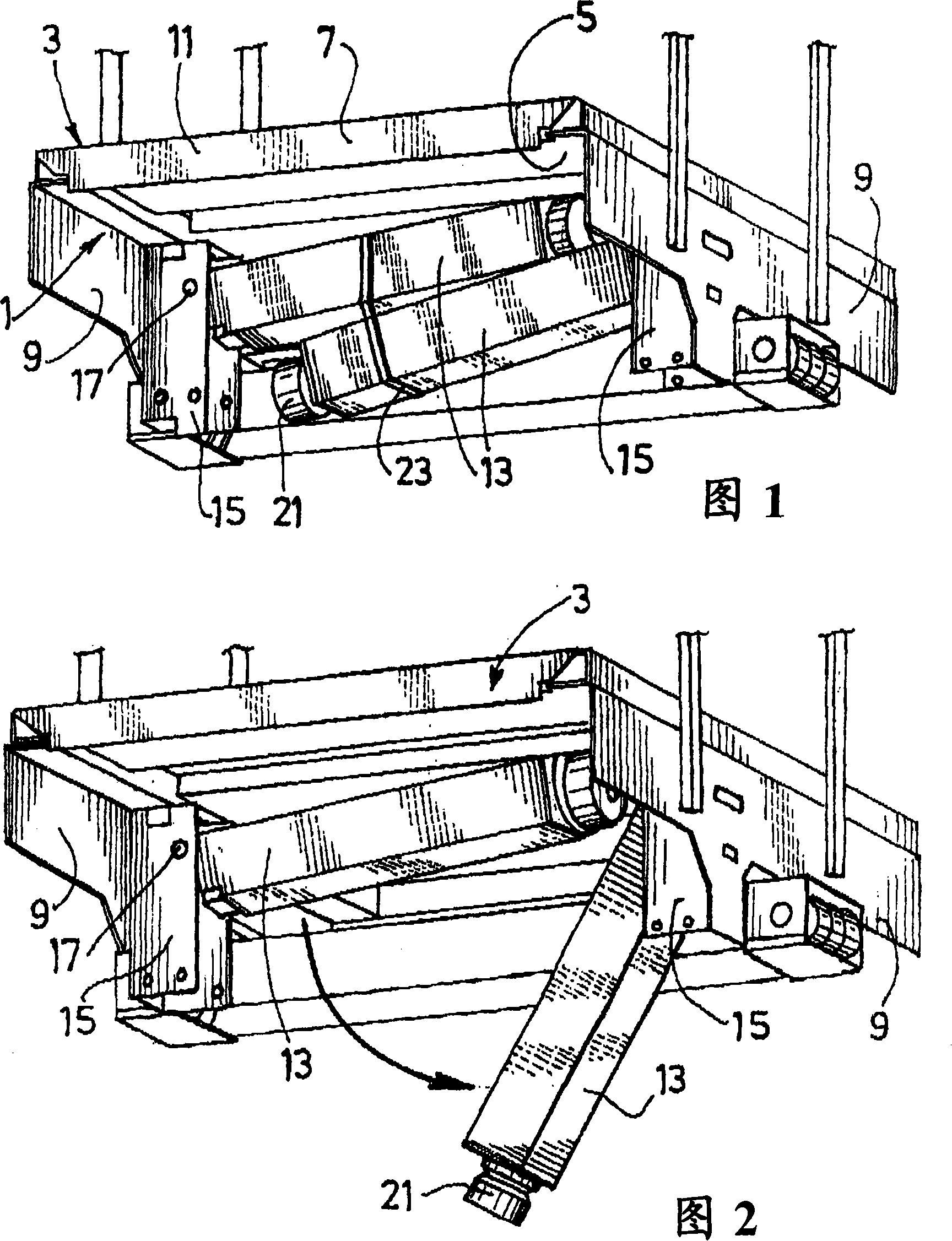 Elevator car with fold-away shock absorbing legs, and the corresponding elevator