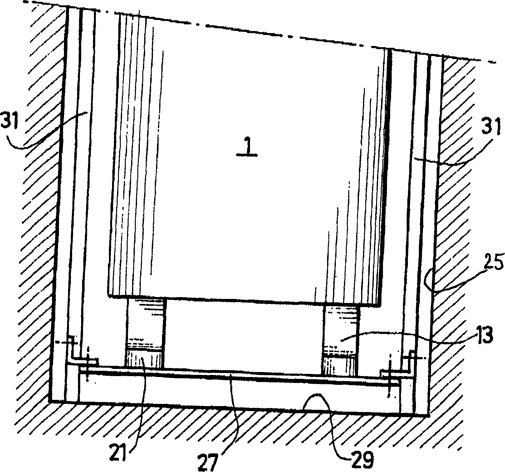 Elevator car with fold-away shock absorbing legs, and the corresponding elevator