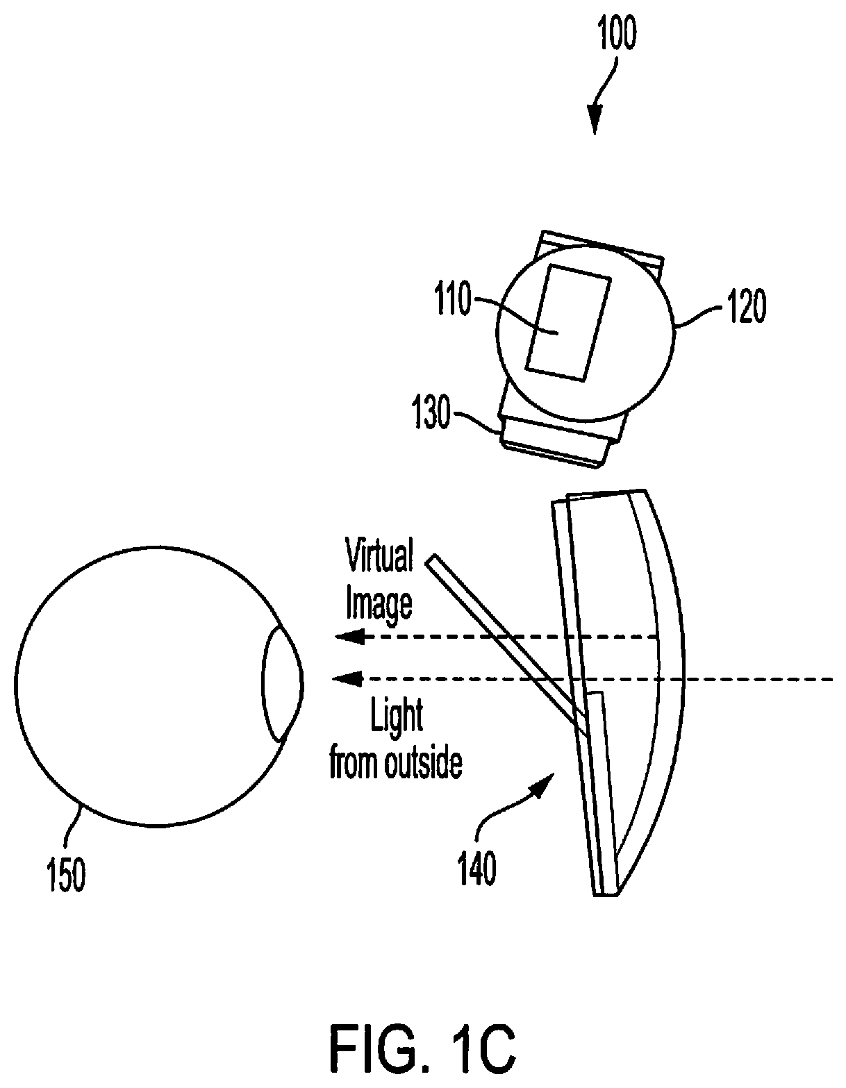 Large field of view see through head mounted display having magnified curved intermediate image