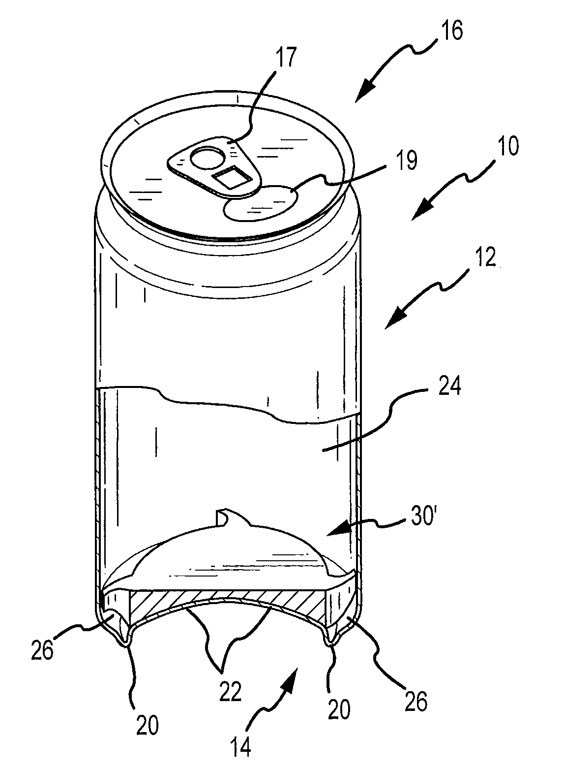 Container incorporating integral cooling element