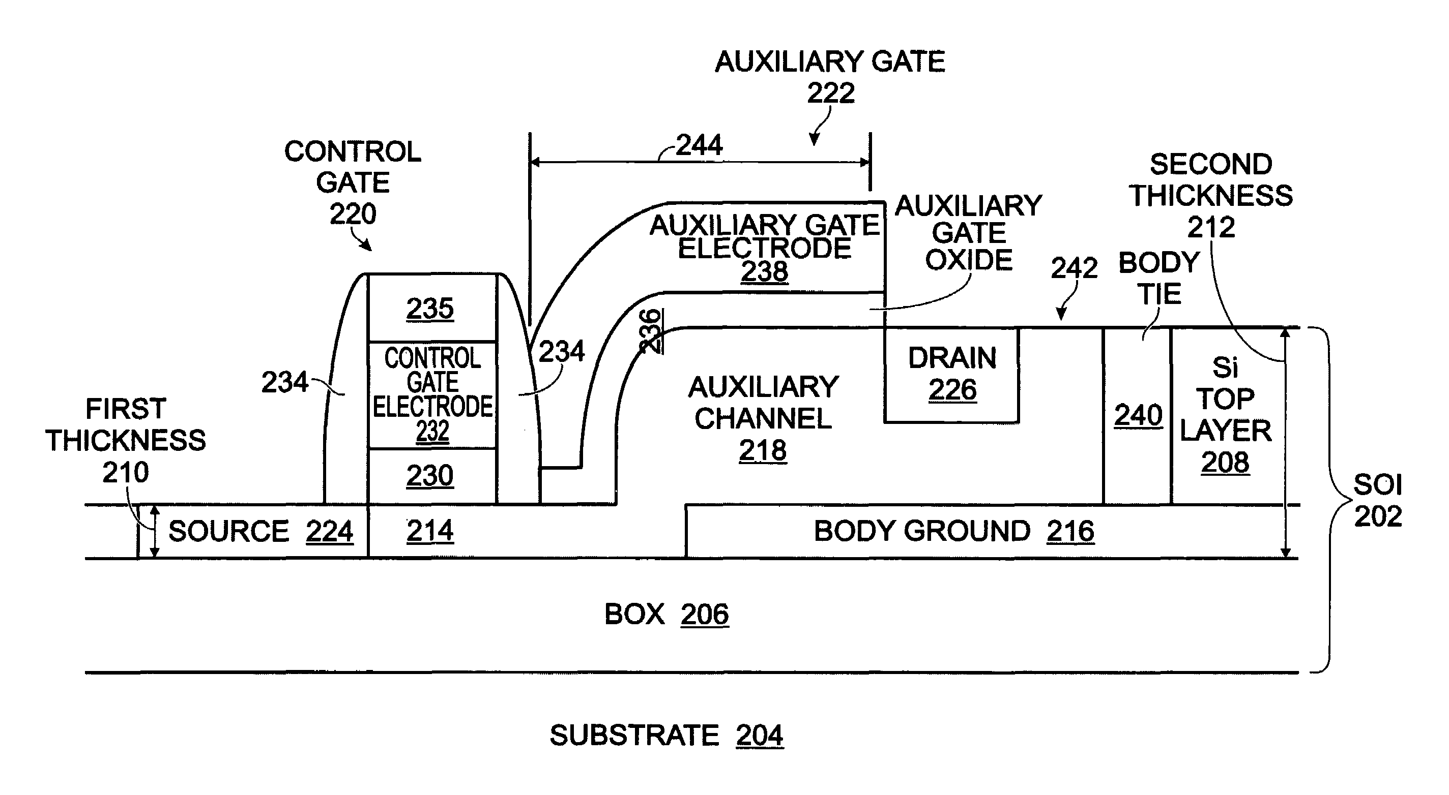 Thin silicon-on-insulator high voltage transistor with body ground