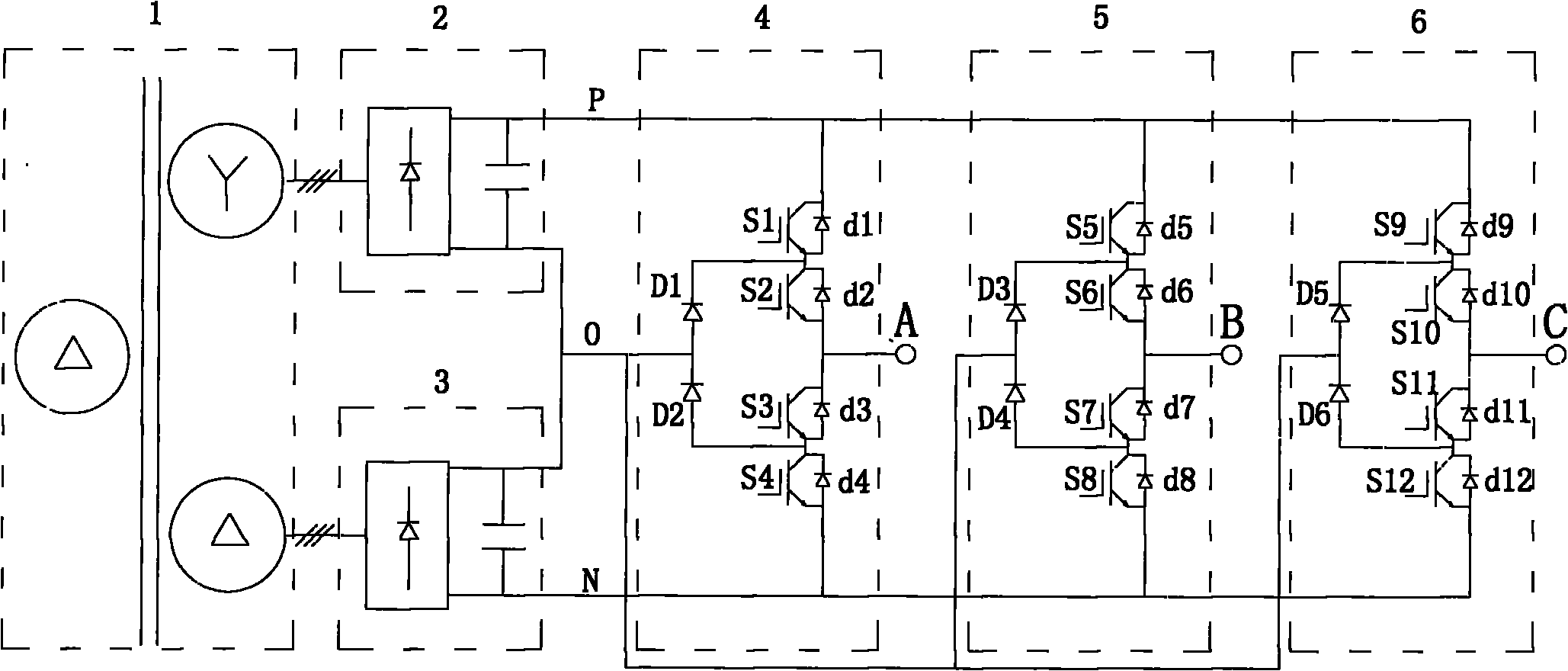 Diode clamping three-level frequency converter