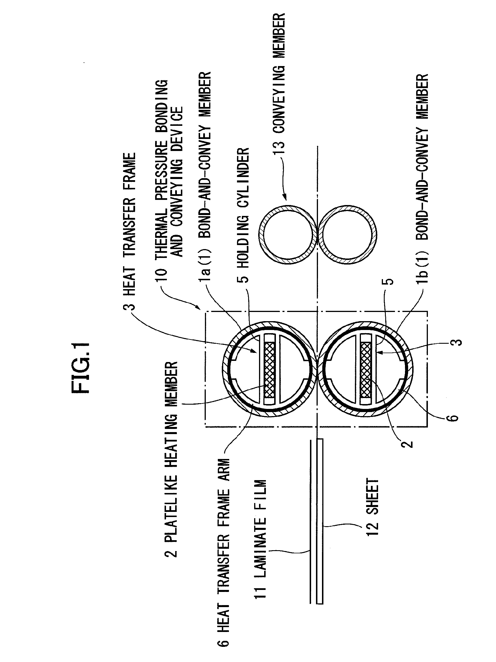 Laminating device and thermal pressure bonding and conveying device used in laminating device