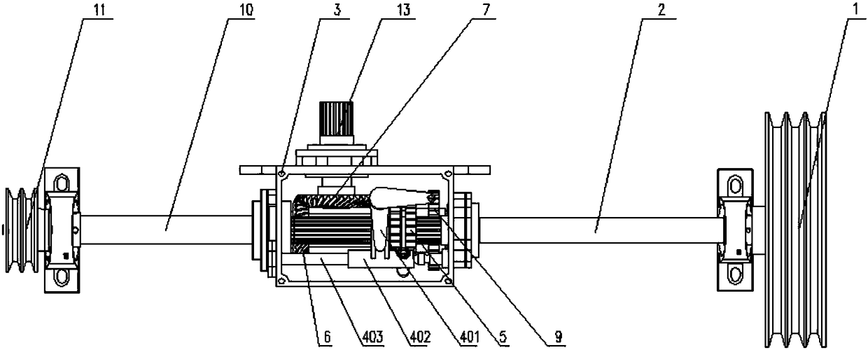 Two speed adjustable speed transmission device for tangential and longitudinal flow threshing separating transmission system