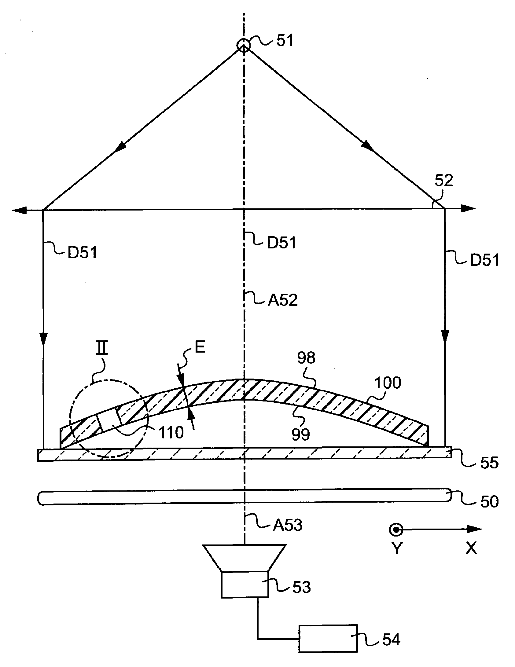 Device for determining the position and/or the transverse dimension of a drill hole in a presentation lens for rimless eyeglasses