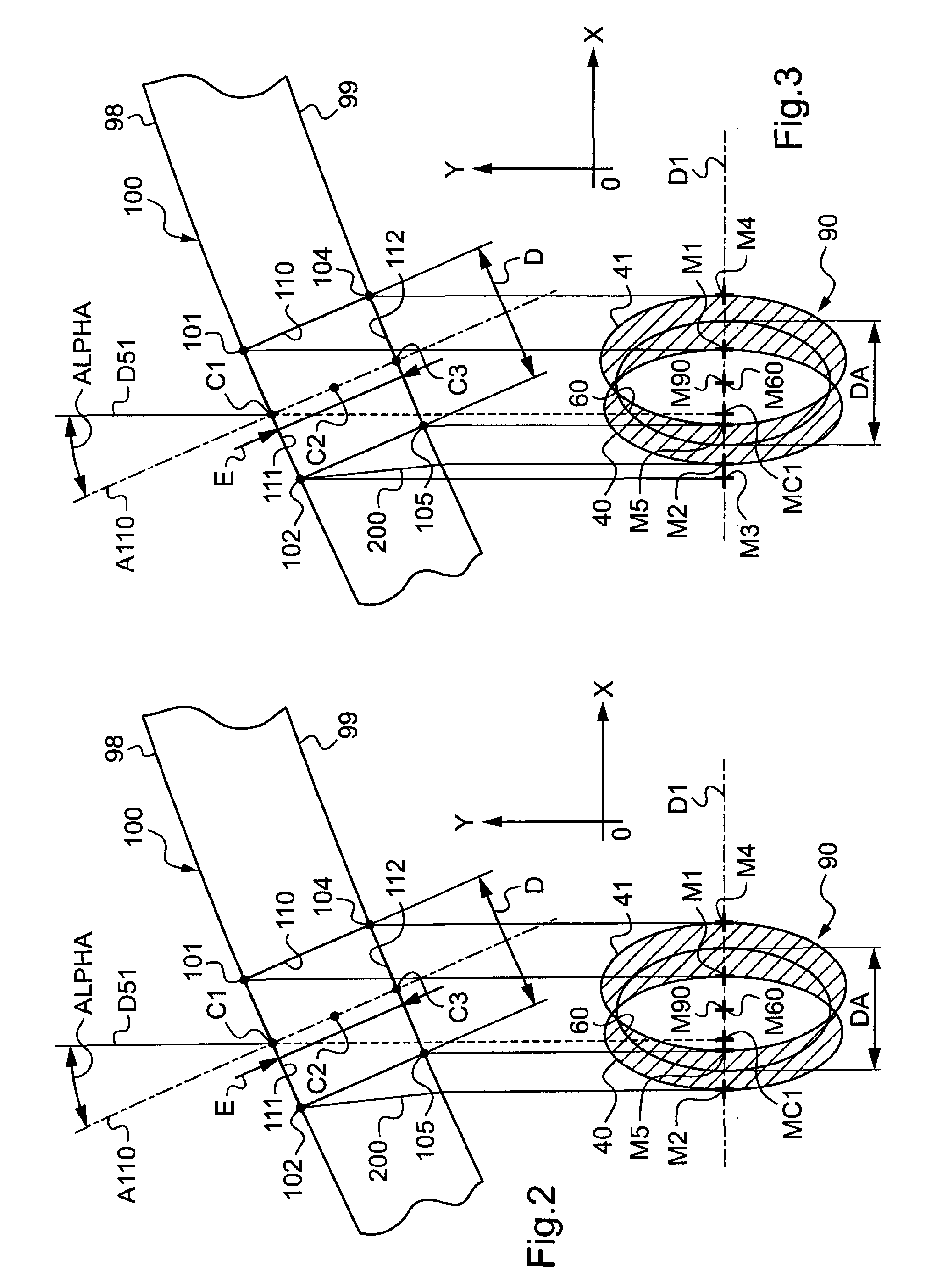Device for determining the position and/or the transverse dimension of a drill hole in a presentation lens for rimless eyeglasses