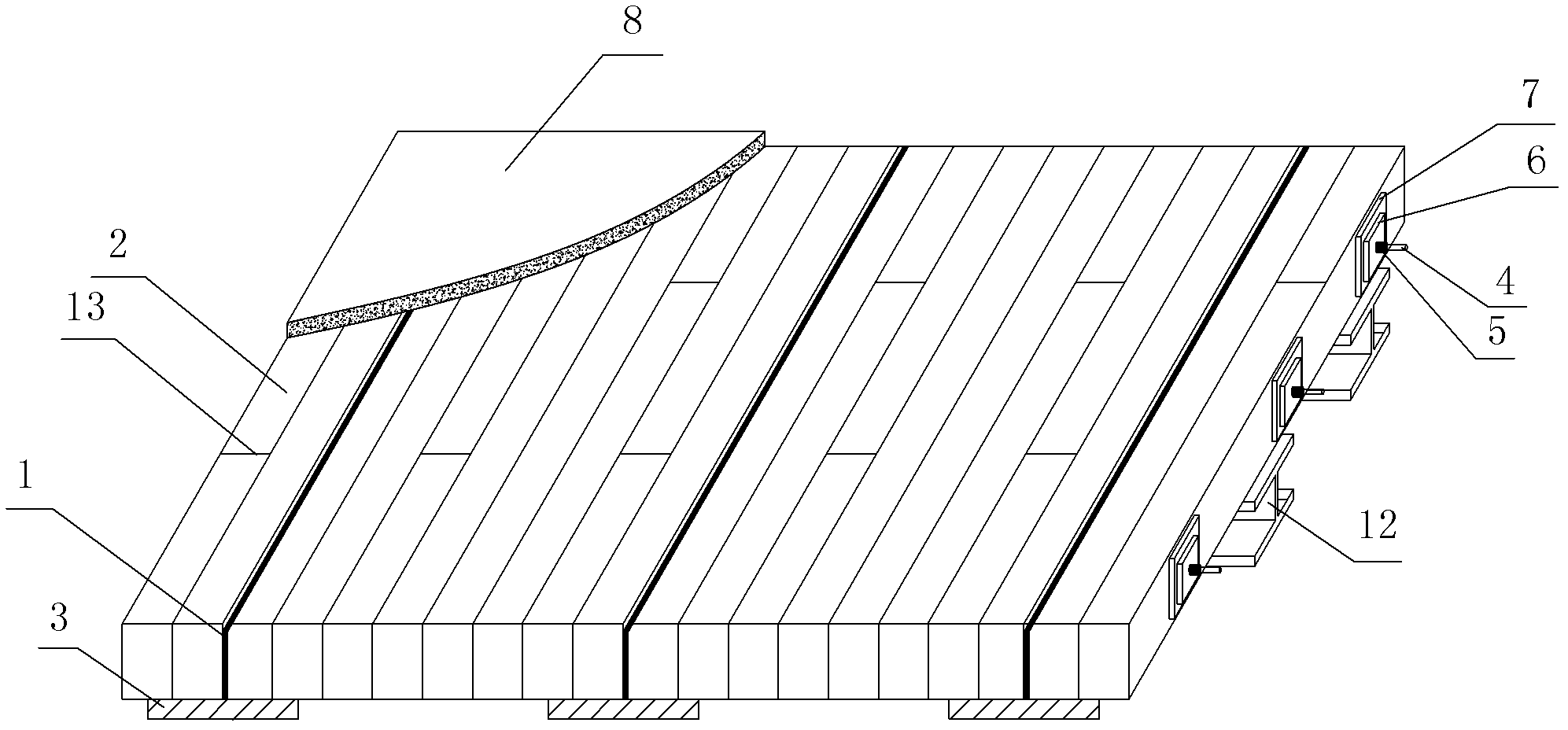 Steel-wood combined bridge structure with pored steel plate connecting piece