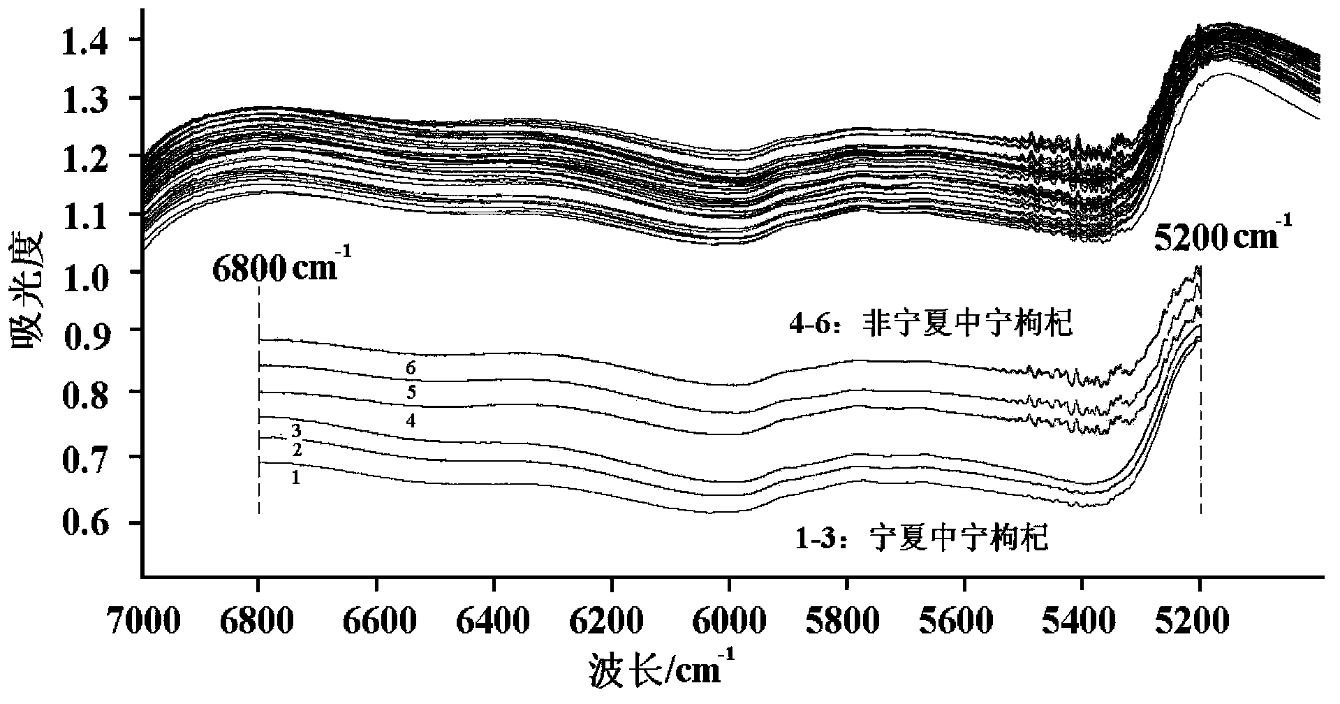 Near infrared spectrum based discrimination method for Zhongning fructus lycii