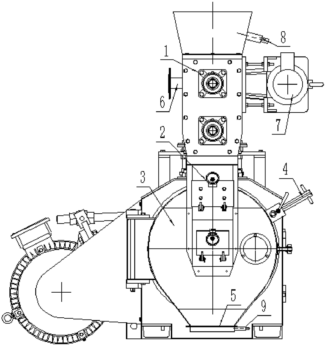 Feeding modulator and horizontal type circular mould straw granulator provided with feeding modulator