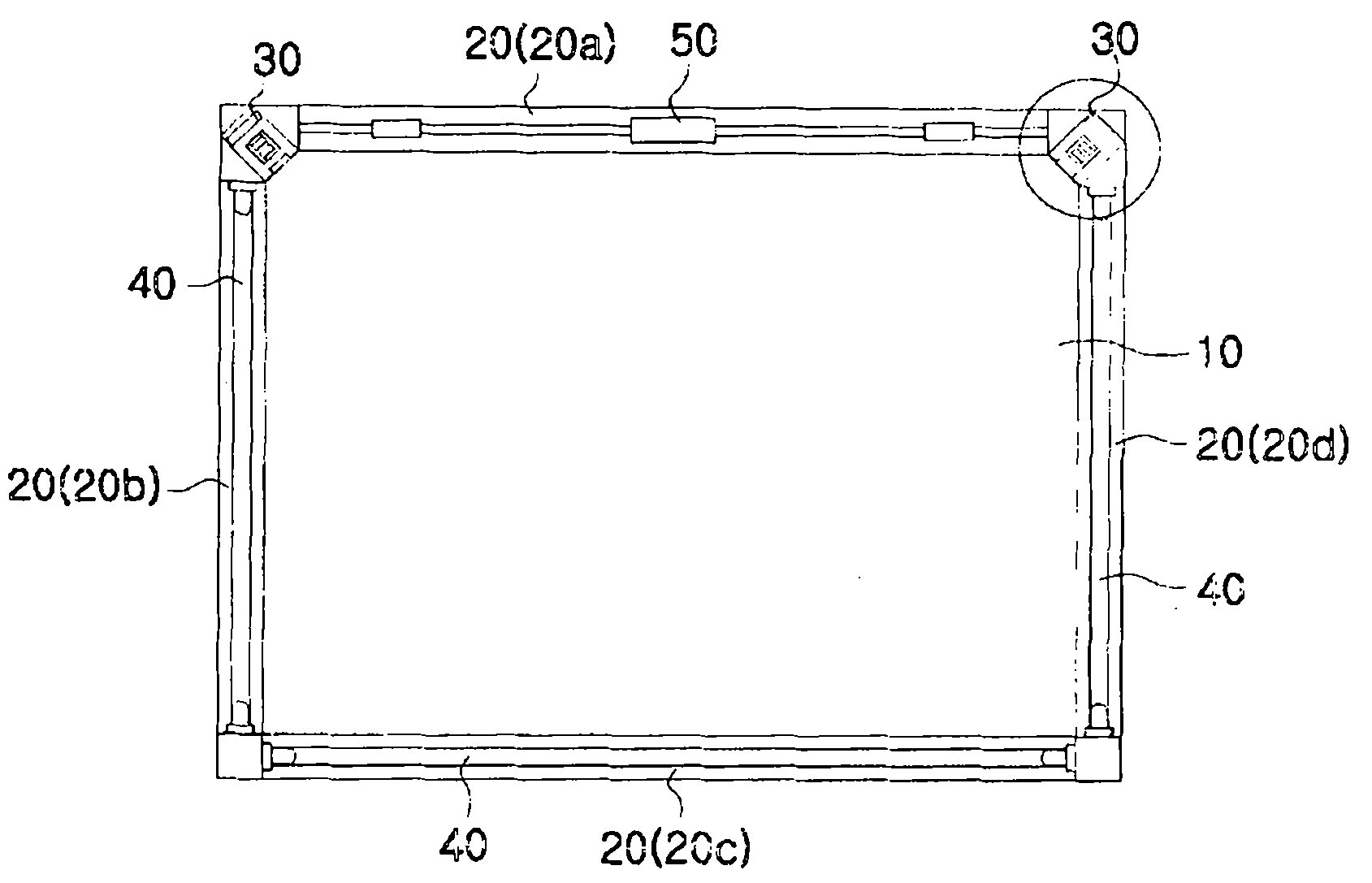 Touch screen adopting an optical module system using linear infrared emitters