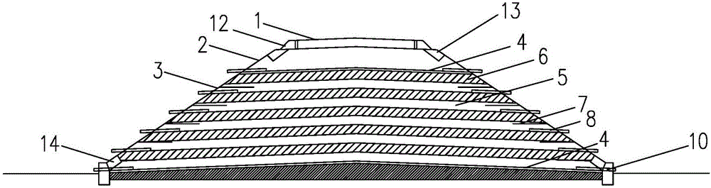 Expansive soil embankment structure improved and reinforced by sandwich method and construction method