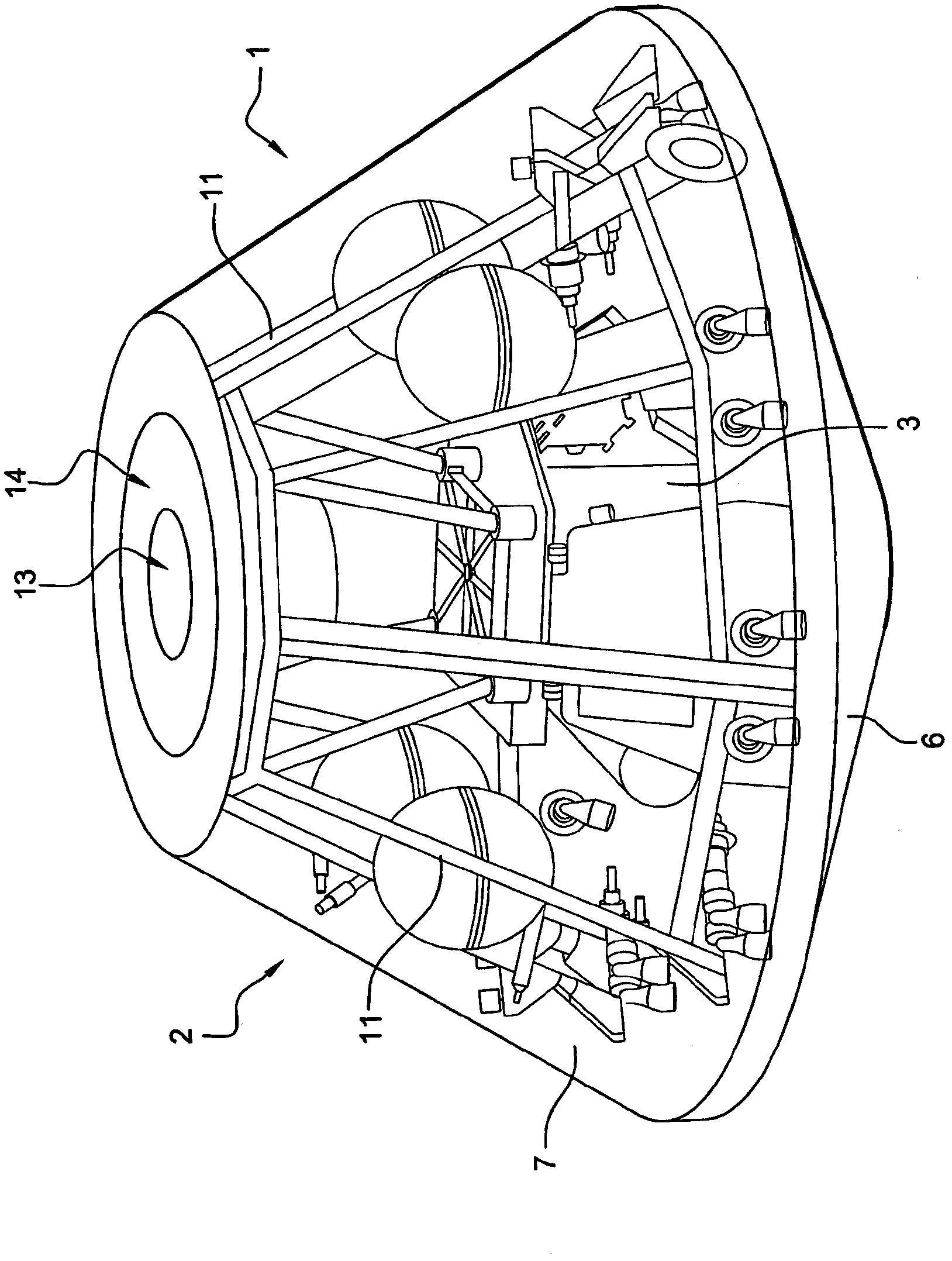 Landing device for a space probe, and landing method for a probe provided with such a device