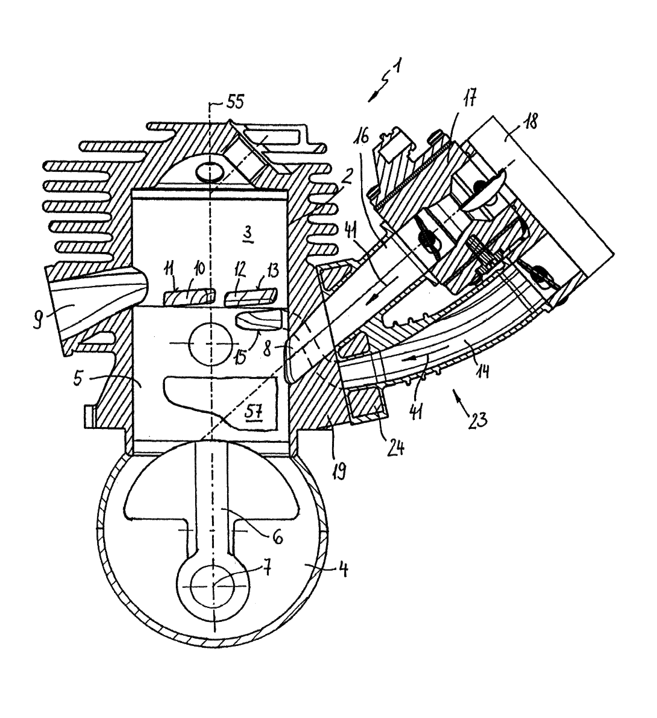 Internal combustion engine having an elastic connecting duct