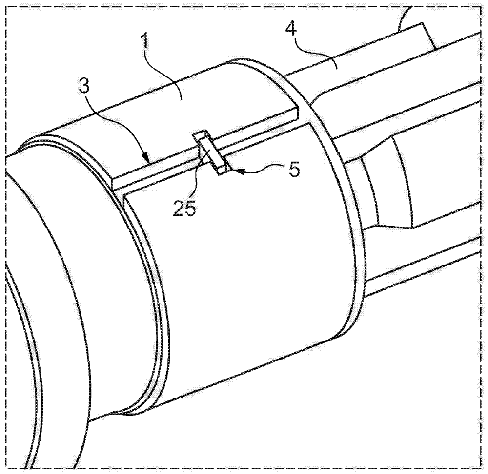 Target device for inductive displacement measurement of the main piston