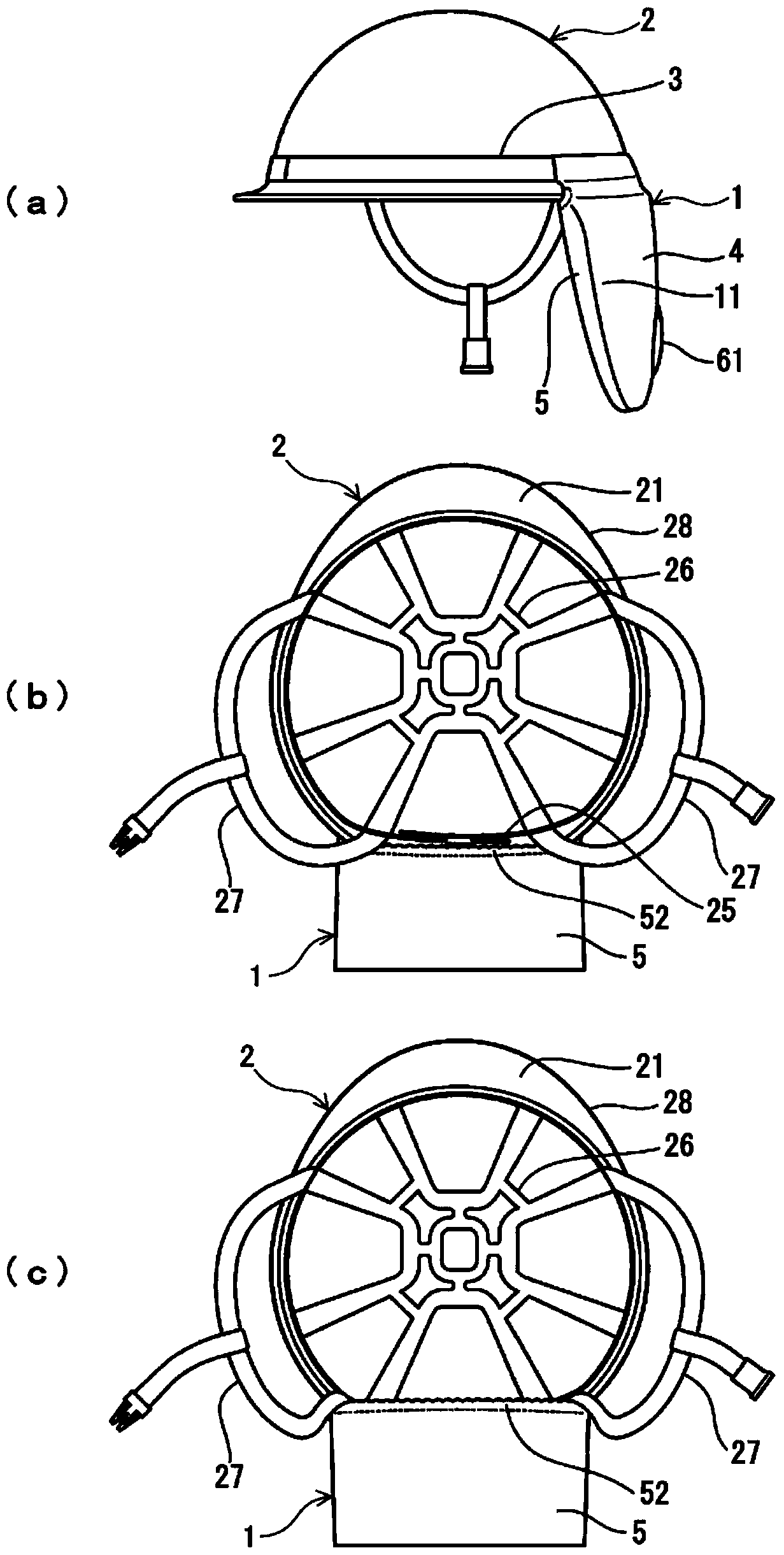 Ventilation device inside the helmet