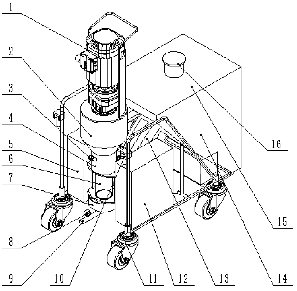 Mobile grouting device for fixing radioactive waste