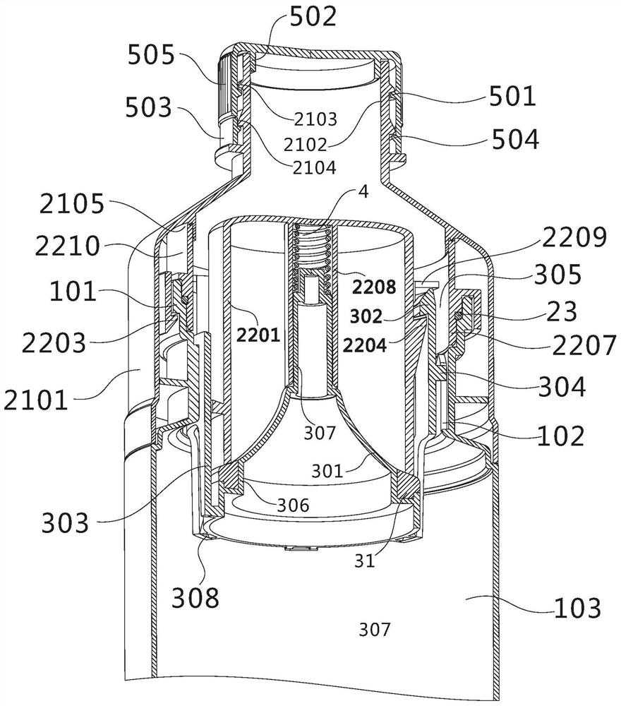 Hanging plug type sealing and spring pushing type container sealing device and packaging container and application of hanging plug type sealing and spring pushing type container sealing device