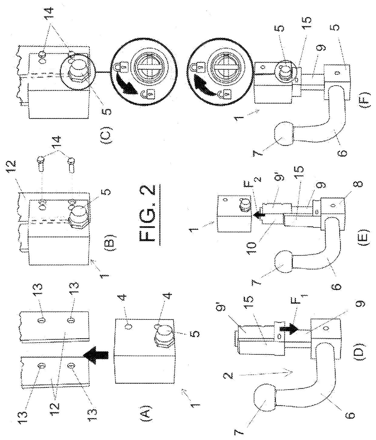 Demountable Hitching Device for Towing by Vehicles, and Associated Unlocking Device