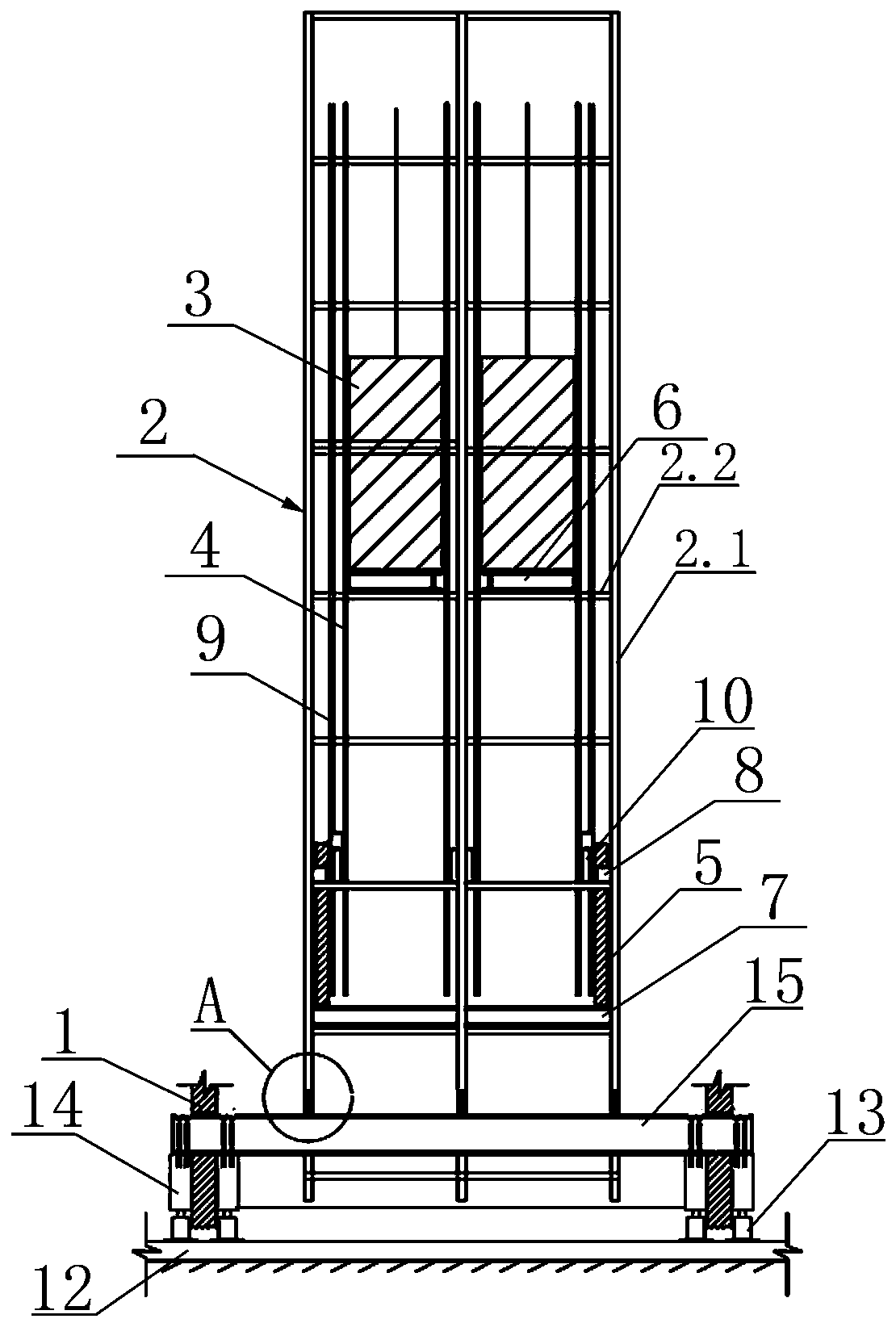 Reinforcing translation system of elevator and construction method thereof