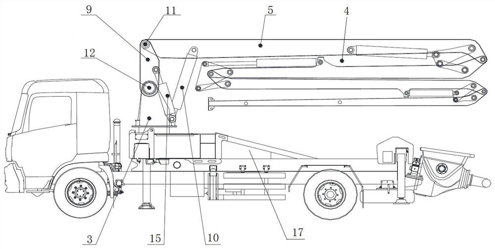 Concrete pump truck arm support, concrete pump truck arm support assembly and concrete pump truck