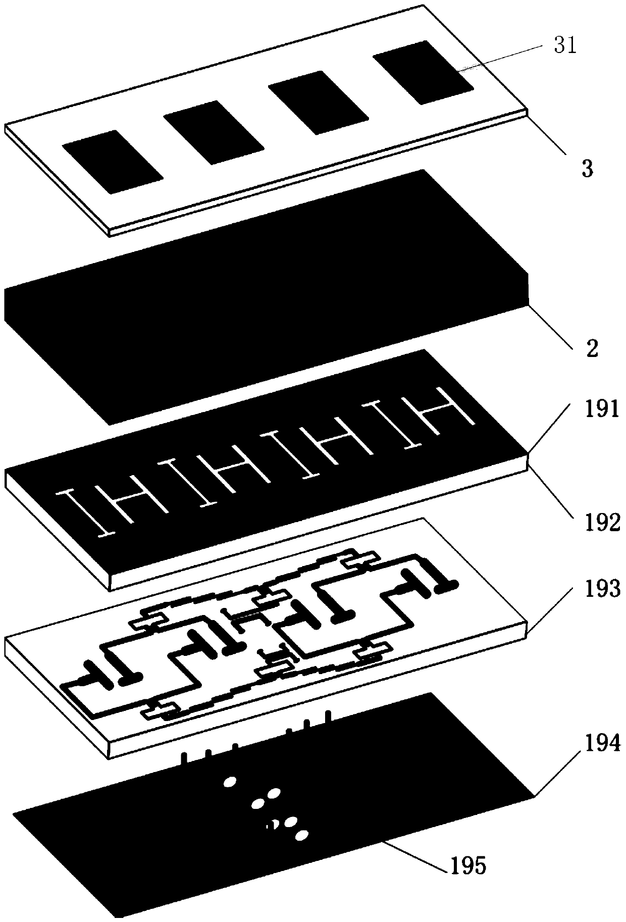 Broadband dual-polarized micro-strip antenna sub-array with filtering and calibration functions