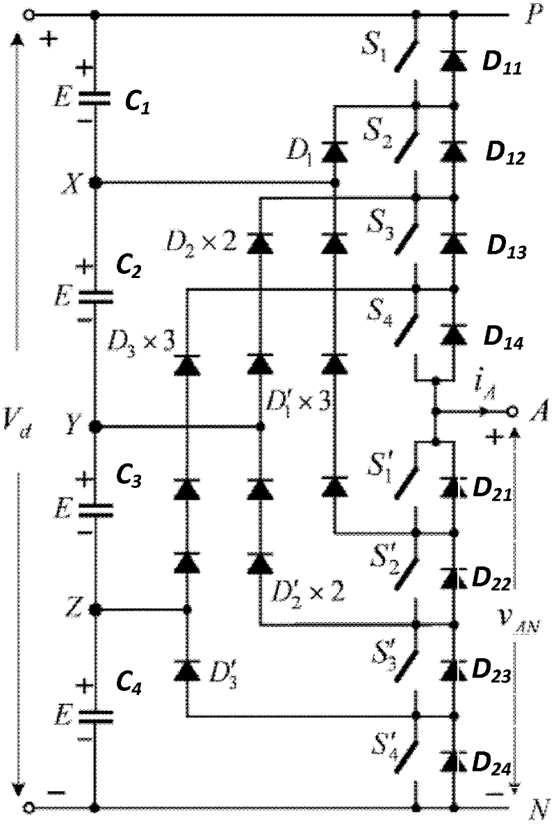 Diode clamp type five-level photovoltaic inverter and power supply system using the same