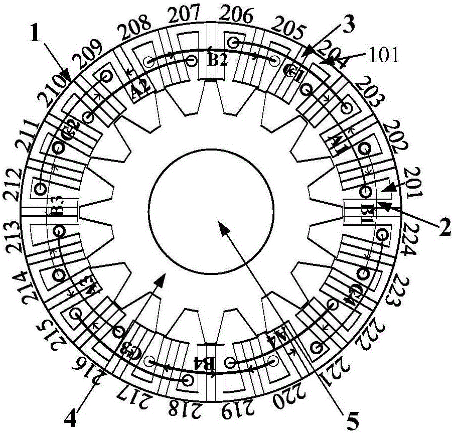 Magnetic flux switching brushless motor adopting single-layer stacked winding