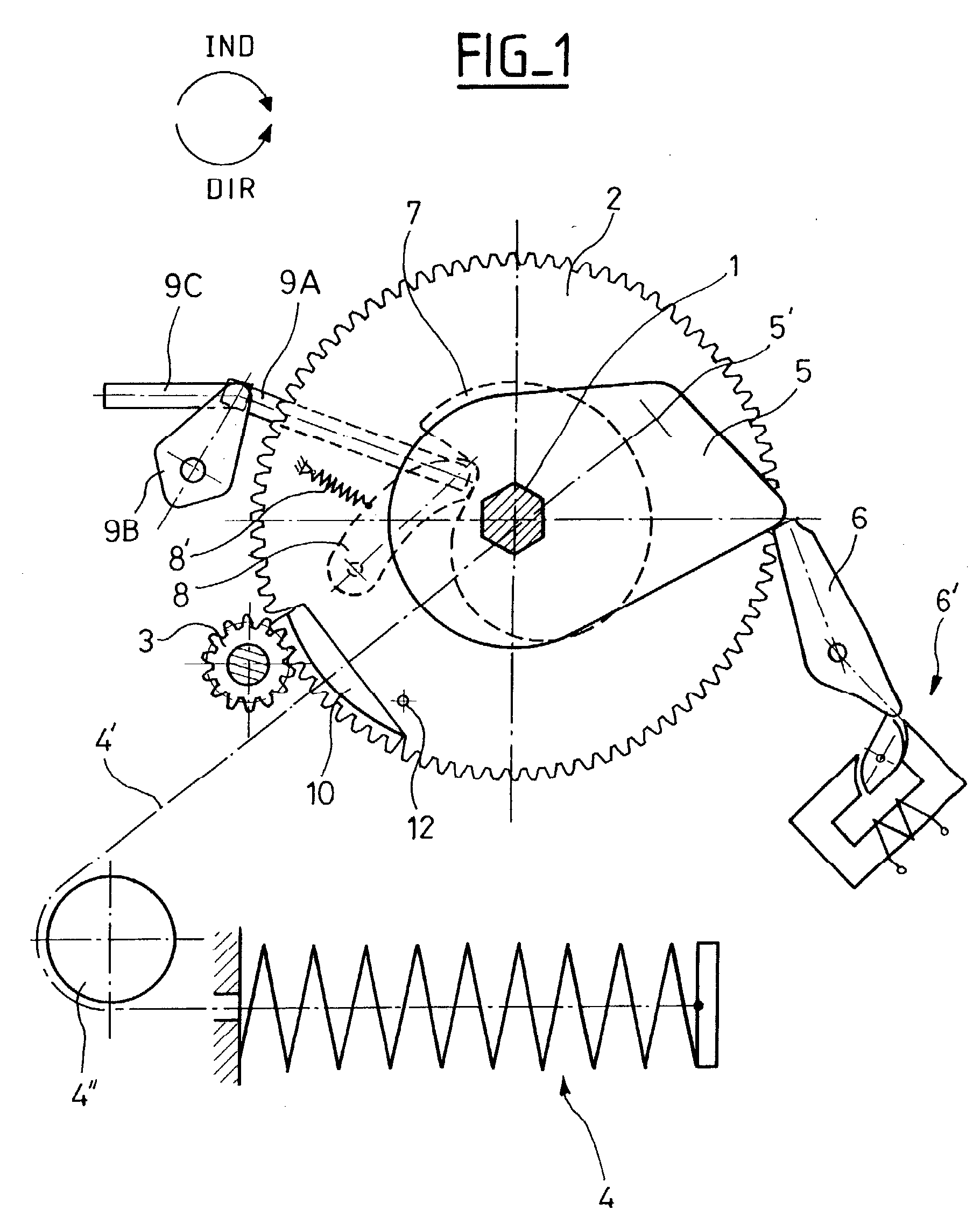 Spring-loaded mechanical control mechanism for a high-voltage or medium-voltage circuit-breaker, the control mechanism comprising a toothed wheel co-operating with a cog wheel