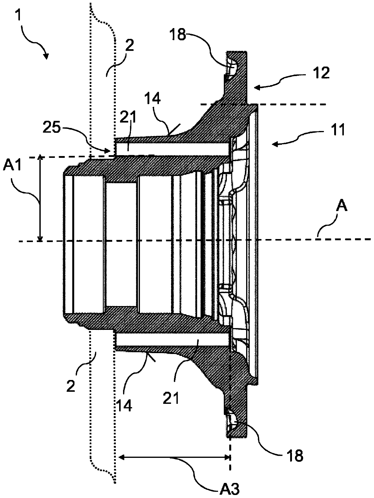 Wheel hub, system consisting of a brake disc and a wheel hub, and method for mounting a brake disc on a wheel hub