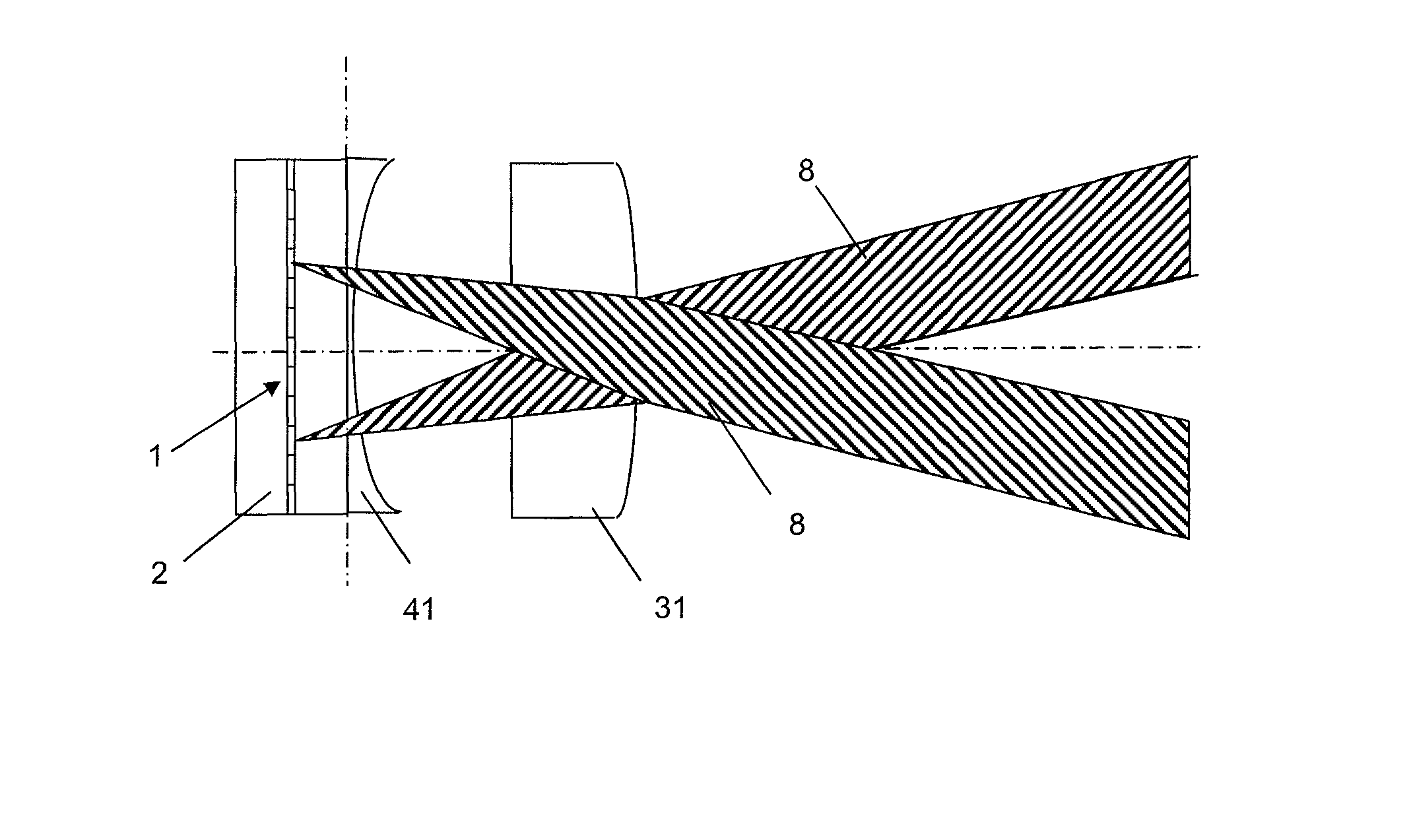 Image display device for an autostereoscopic display with a sweet spot unit containing an image matrix and a corrective matrix for correcting field curvature