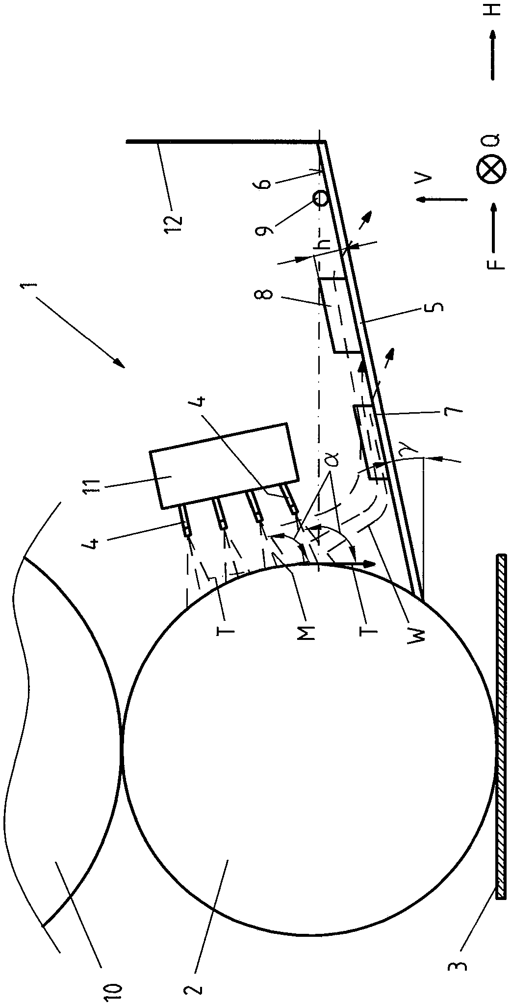 Device and method for applying liquid medium to roll and/or to rolled material and/or for removing liquid medium