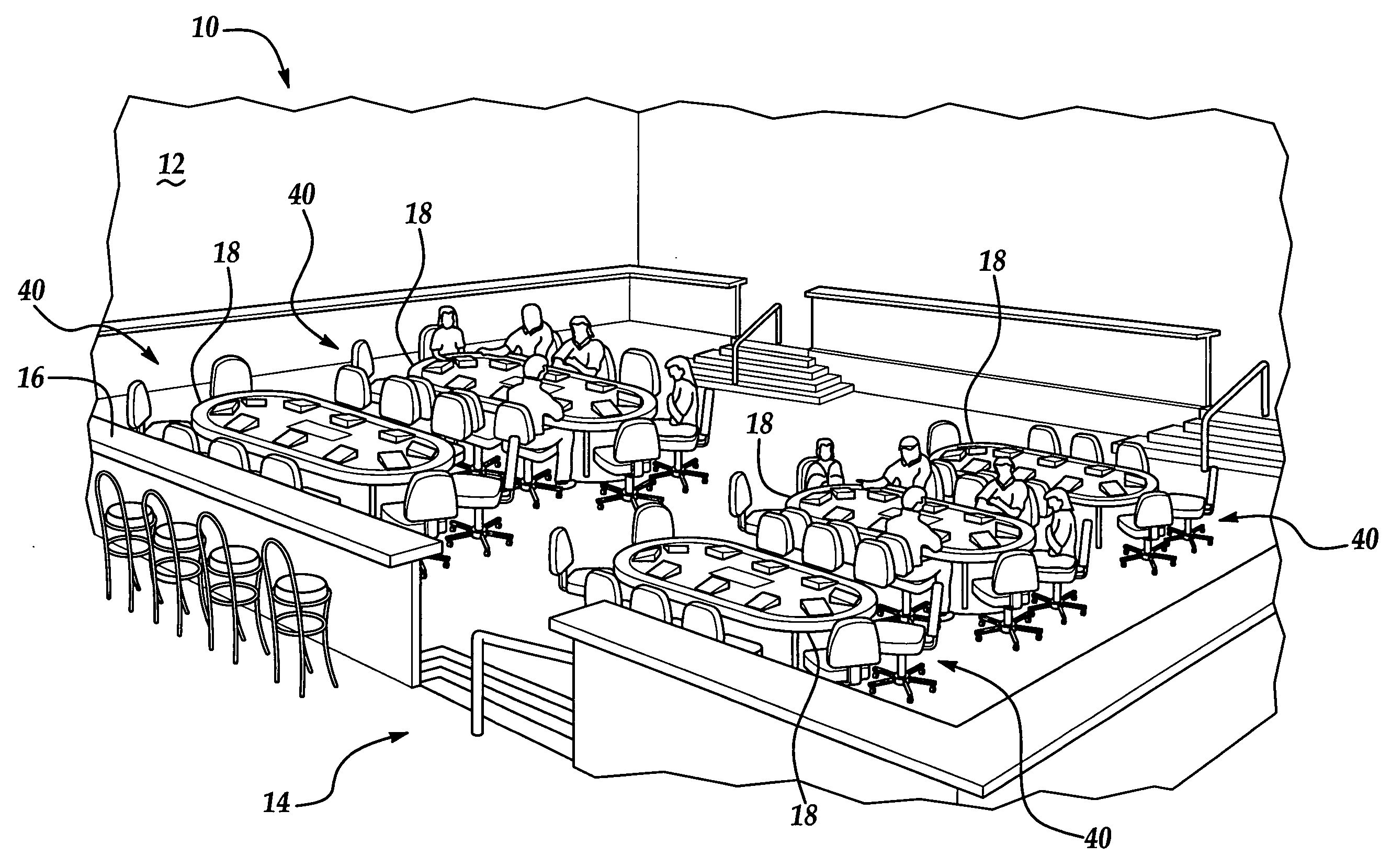 Electronic card table and method with variable rake