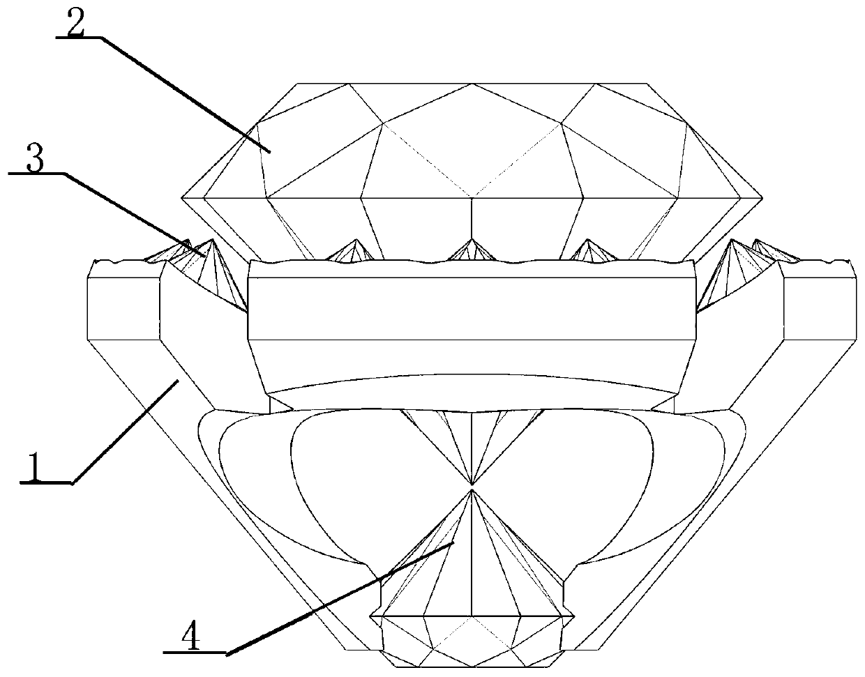 Three-dimensional diamond inlaid opening