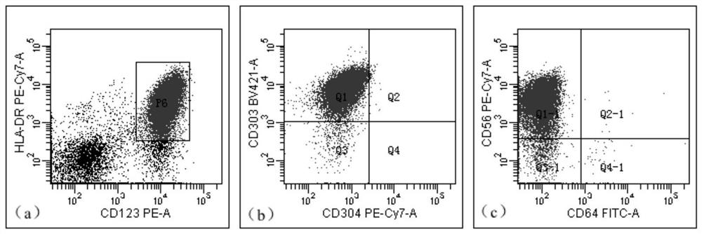 Composition for detecting tumor residues of mother cell plasma cell-like dendritic cells and application of composition for detecting tumor residues of mother cell plasma cell-like dendritic cells