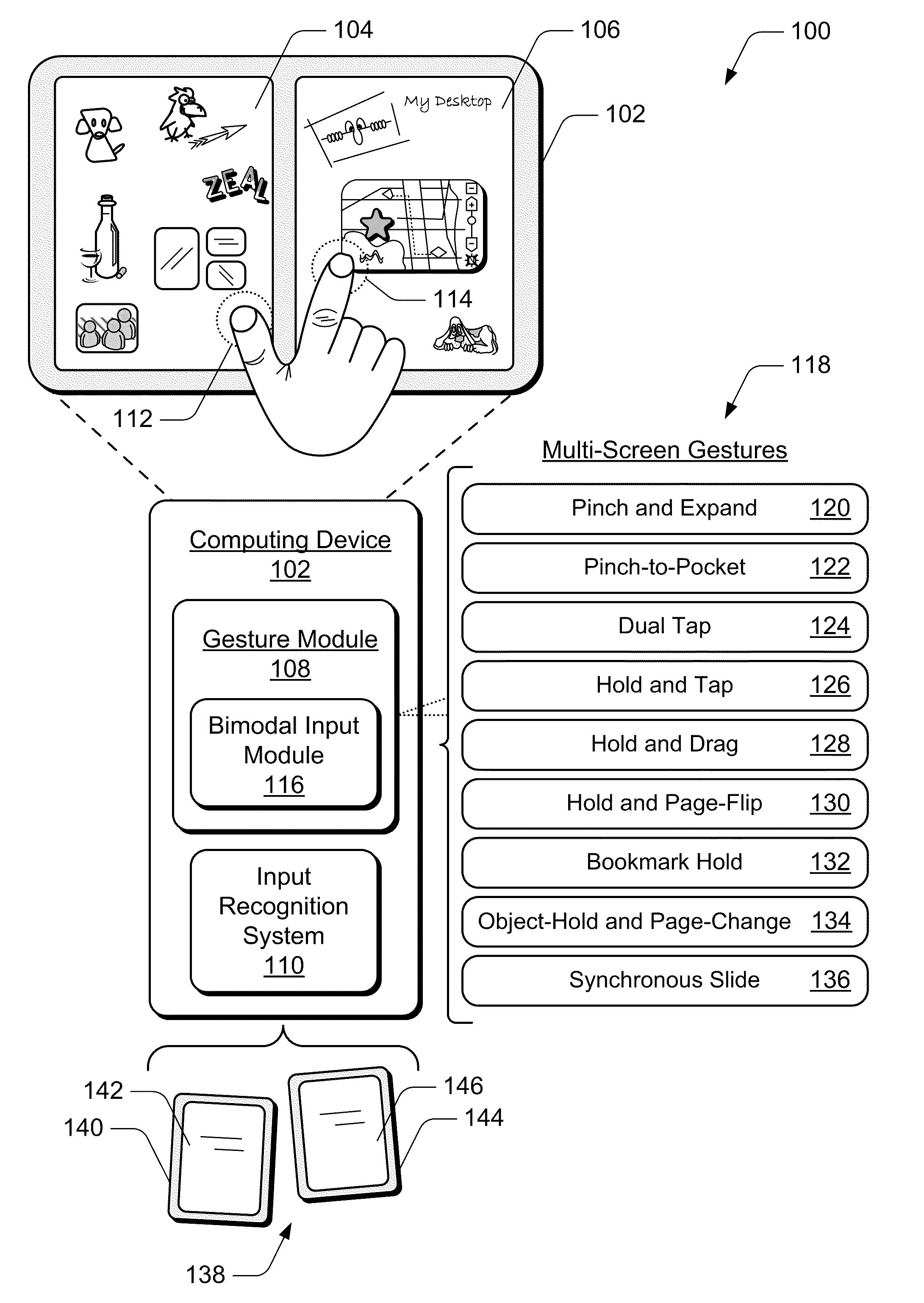 Multi-screen hold and tap gesture
