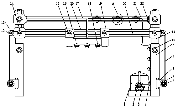 Greenhouse mobile sprinkling pipe with aerial sliding rail structure