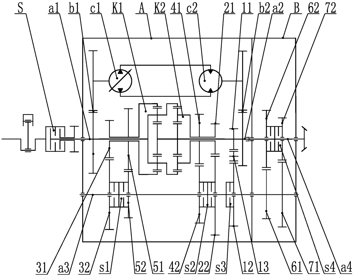 Continuously variable transmission of double-planet five-section hydraulic machinery