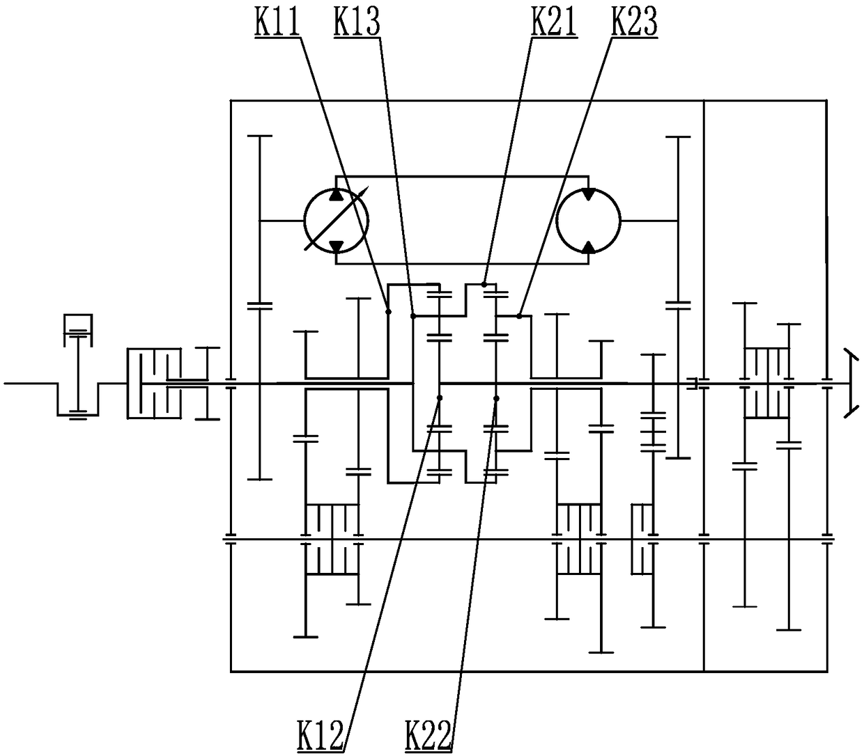 Continuously variable transmission of double-planet five-section hydraulic machinery