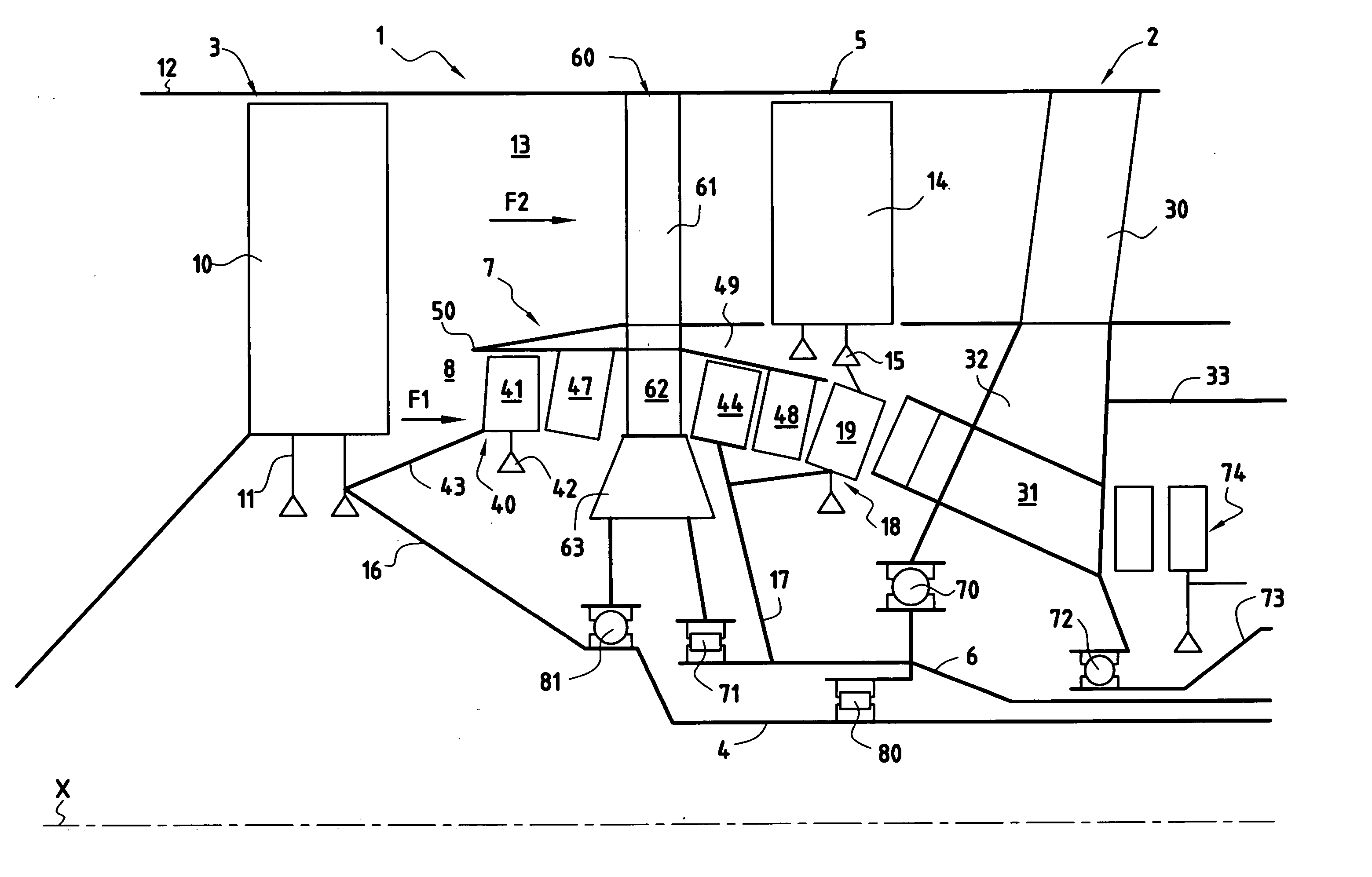 Turbojet architecture with two fans at the front