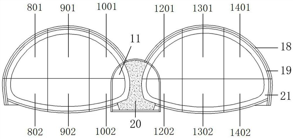 Asymmetric excavation construction organization method for super-large-section double-multi-arch tunnel