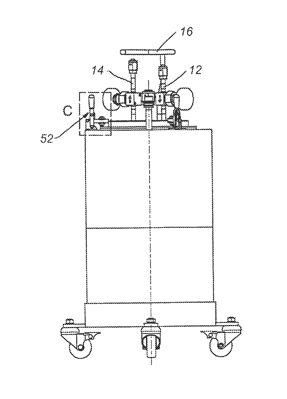 Device for tempering a receptacle in a chamber