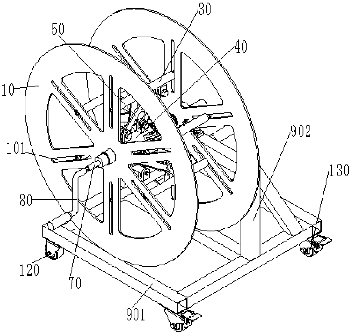 Power wire winding and unwinding device with adjustable inner diameter