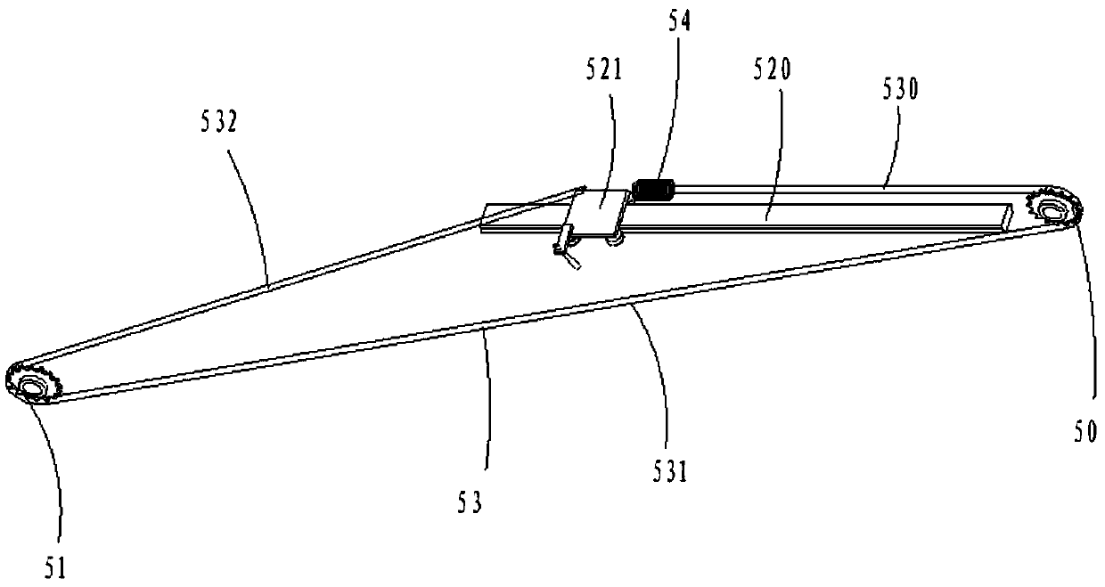 Linear pedaling transmission device and two-wheeled bicycle with same