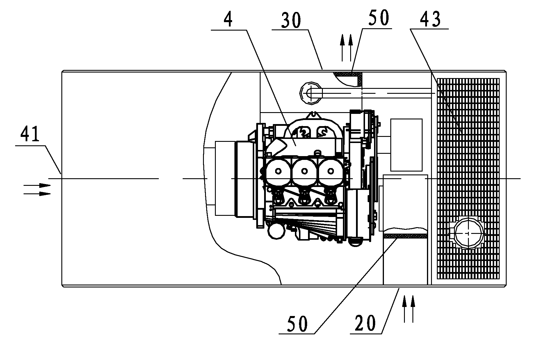Air intake and exhaust device of air-cooling type low-noise diesel power generating set