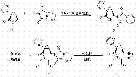 Preparation method of N,N-diallyl-(1R,2R)-2-aminomethyl-1-(2-thienyl)cyclopropanecarboxamide hydrochloride