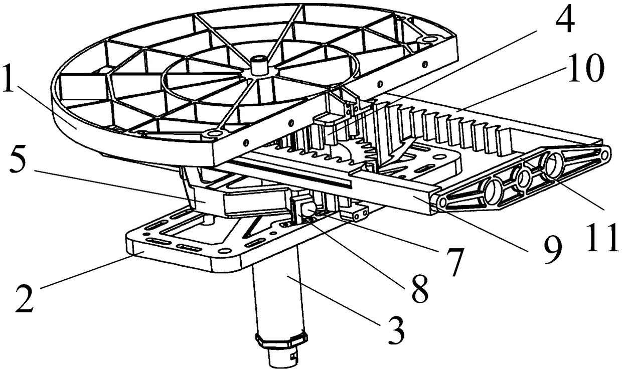 A wing-changing mechanism for an unmanned aerial vehicle that can change the sweep angle synchronously on the same axis and on the same plane