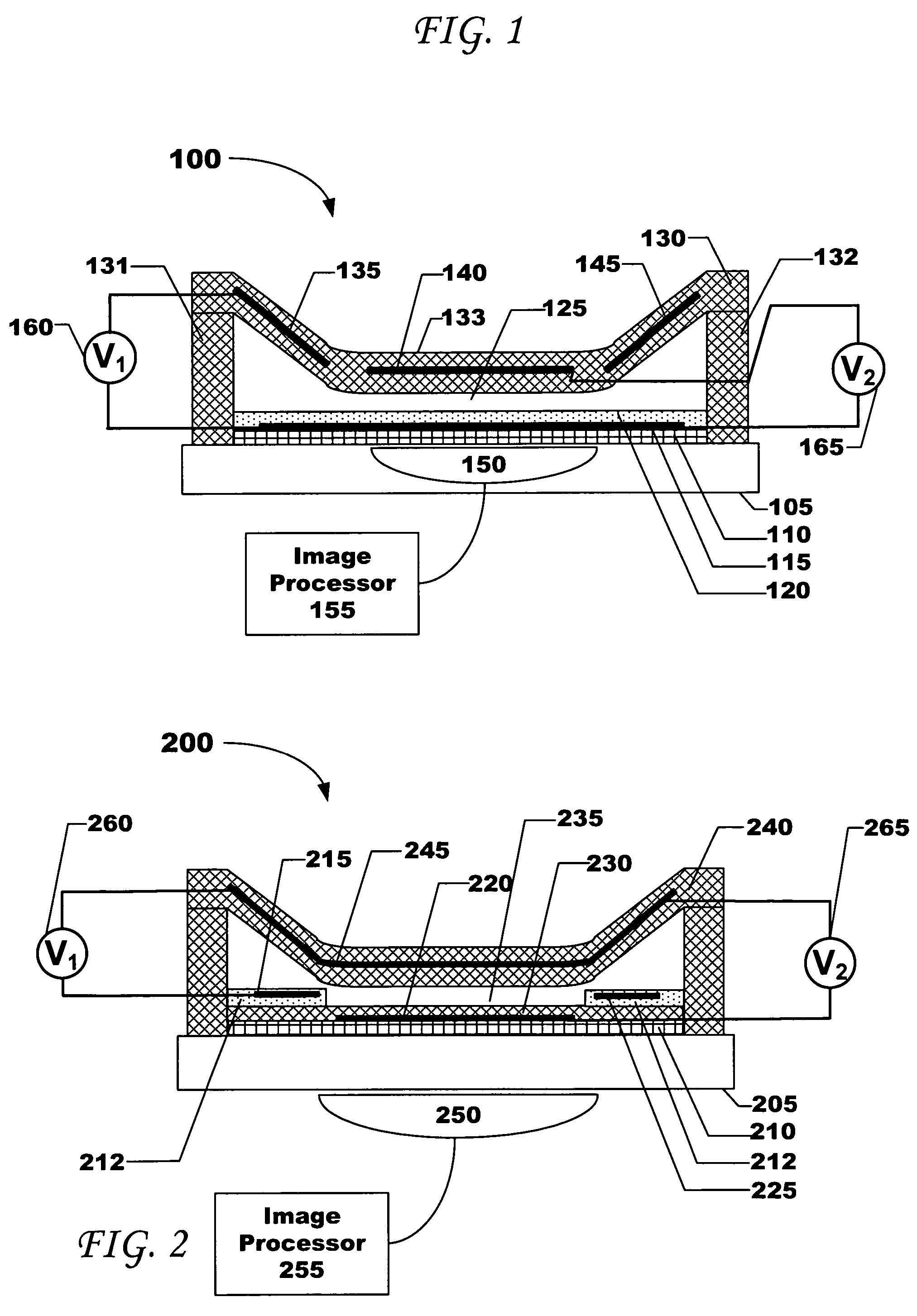 Multiple element electrode cMUT devices and fabrication methods